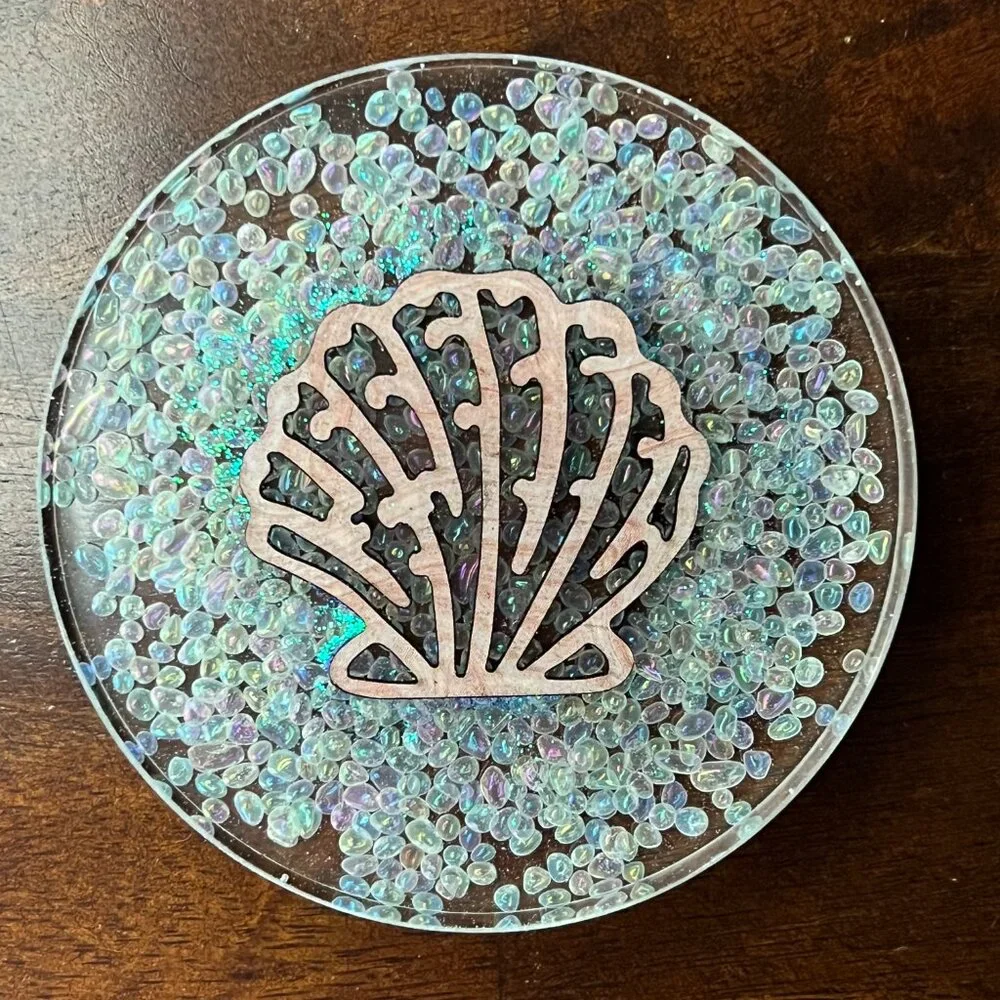 Shells Sea Glass Pebbles Resin Drink Coasters Set of 4 Beach House Table Gifts - Picture 6 of 6